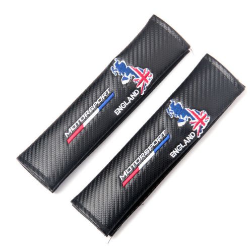 Car seat belt shoulder pad carbon fiber flag england motorsport 2pcs set