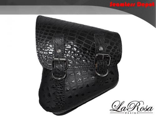 La rosa black gator emboss leather harley softail chopper bobber left saddlebag