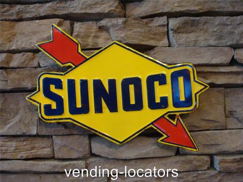 Sunoco gas arrow embossed metal petroleum racing fuel garage texaco mobil oil