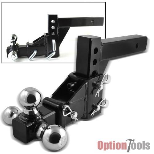 3 ball adjustable vertical travel solid 2" shank swivel tri-ball tow hitch mount