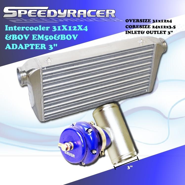 Dsm eclipse lancer universal large intercooler 31x12x4 3i/o+bov 50mm+3" adapter