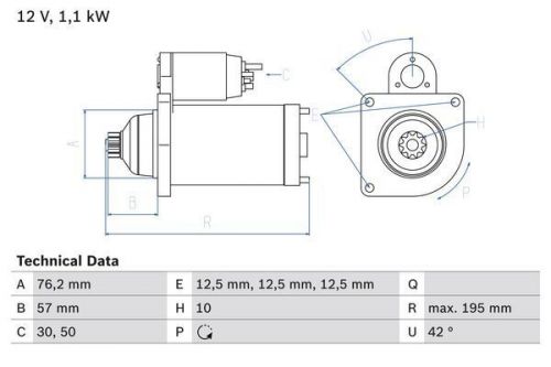 Starter motor fits vw touran 1t 1.2 10 to 15 cbzb bosch 0ah911023 0ah911023a