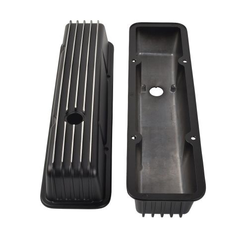Black finned tall valve covers &amp; 15" air cleaner for sbc chevy 327 350 1958-86
