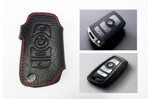 Leather remote smart key chain fob holder red stitch bmw f10 f11 5-series f07 gt