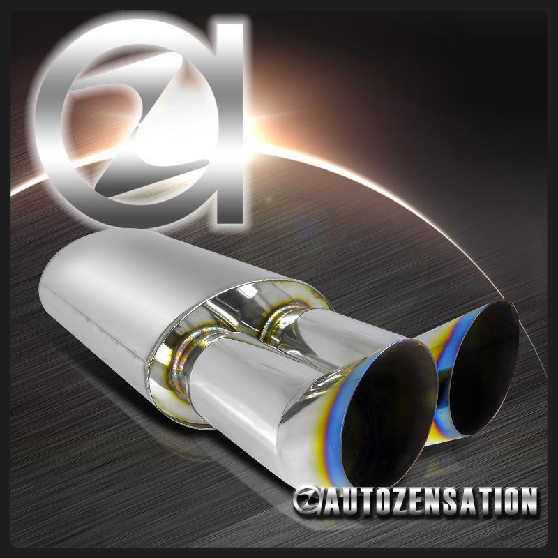 Dual slant slash burnt rainbow tip exhaust muffler dtm 2.5" inlet