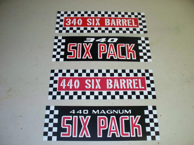 Plymouth , dodge , mopar , n.o.s.  340 , 440 , six-pack air cleaner decals