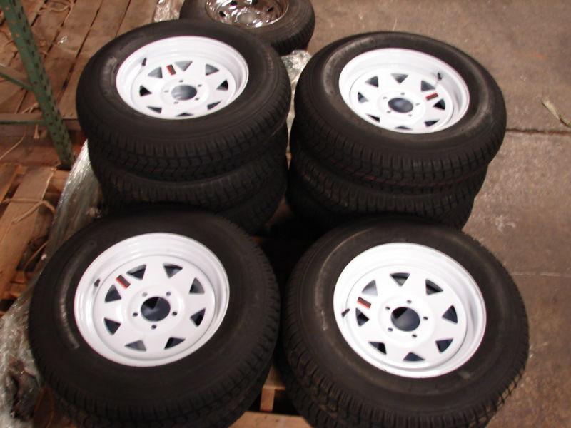 4- 15" 5 lug utility boat stock trailer wheels 5x5 tires 225b  white spoke 