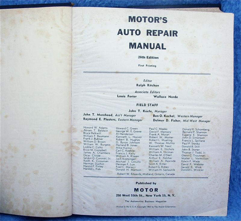 Sell MOTOR'S AUTO REPAIR MANUAL 1953 1963 26th EDITION in Mukwonago