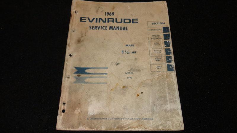Used evinrude outboard boat motor service manual 1969 1.5hp model 1902