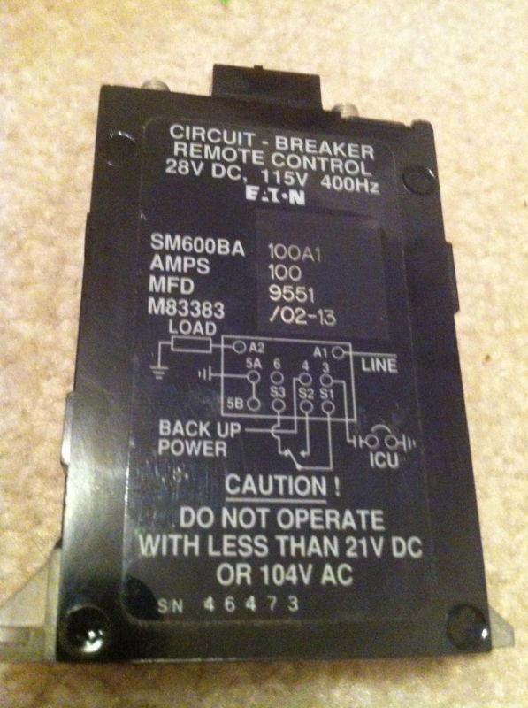 Eaton cutler hammer sm600ba100a1 remote control circuit breaker 100a 28vdc nos