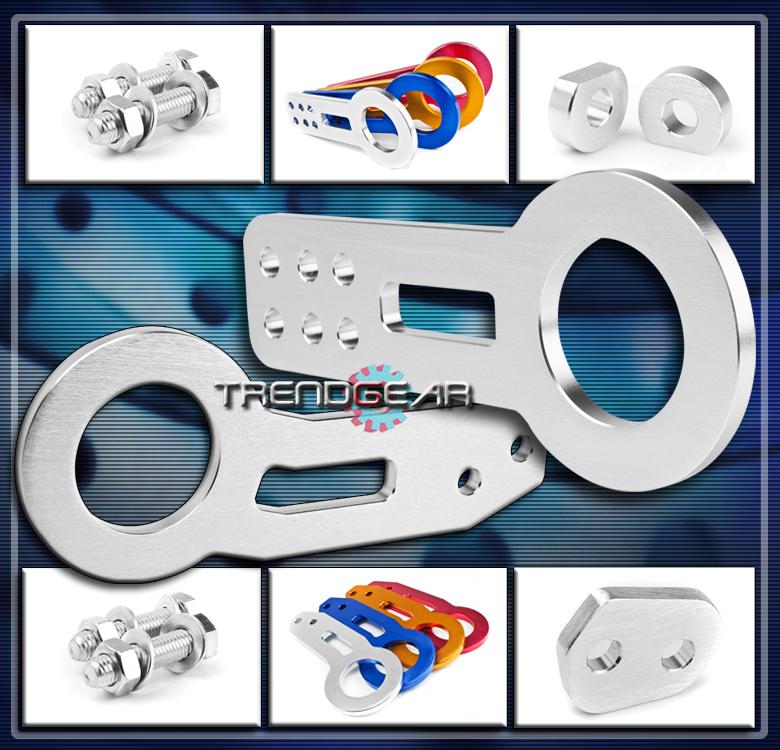 New front+rear aluminum tow hook kit silver chrysler pontiac scion subaru toyota