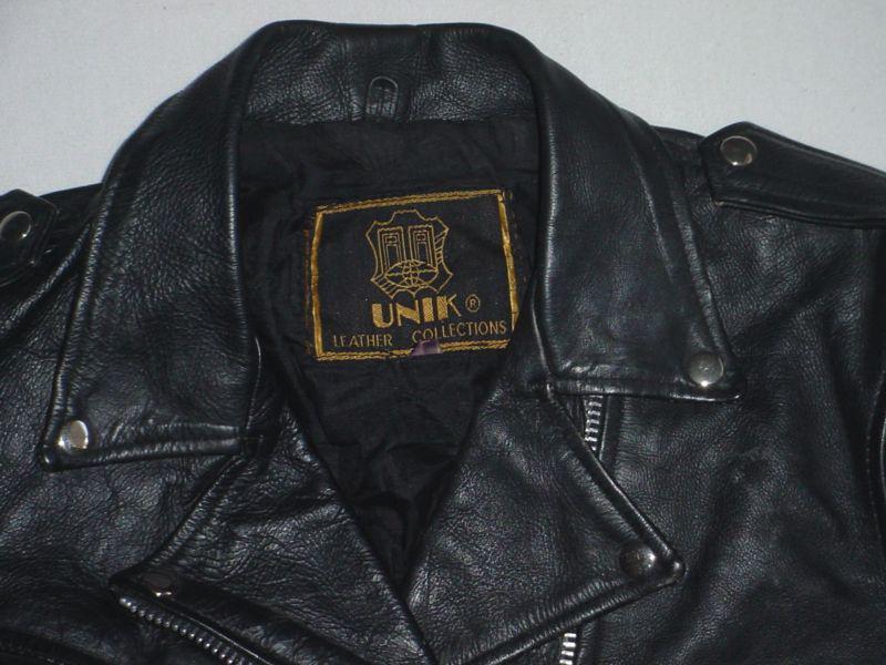 Vintage Unik Black Leather Motorcycle Jacket, US $99.00, image 2