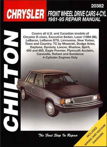 Chrysler repair shop manual 1981-1995  lebaron gts new yorker town & country tc
