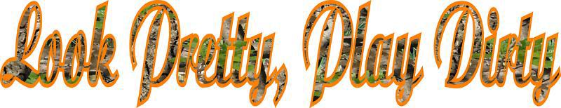 Mossy oak camo orange look pretty, play dirty window decal 5x36"