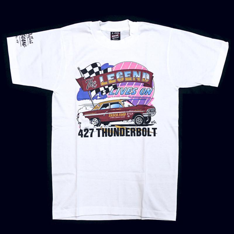 New tasca ford 427 thunderbolt t-shirt bill lawton small white 