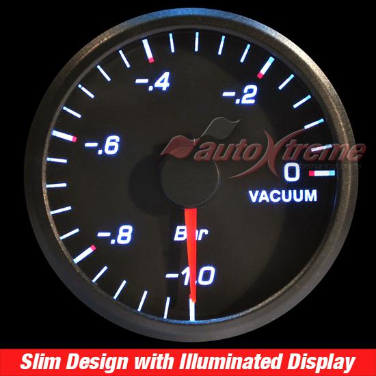 VACUUM RATIO Universal 12V WHITE Light 60mm RED Pointer SLIM Design GAUGE METER, US $12.99, image 2