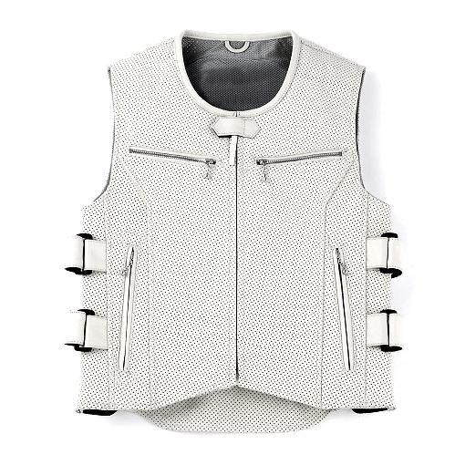 4xl size mens perforated white leather motorcycle biker vest w/armor new