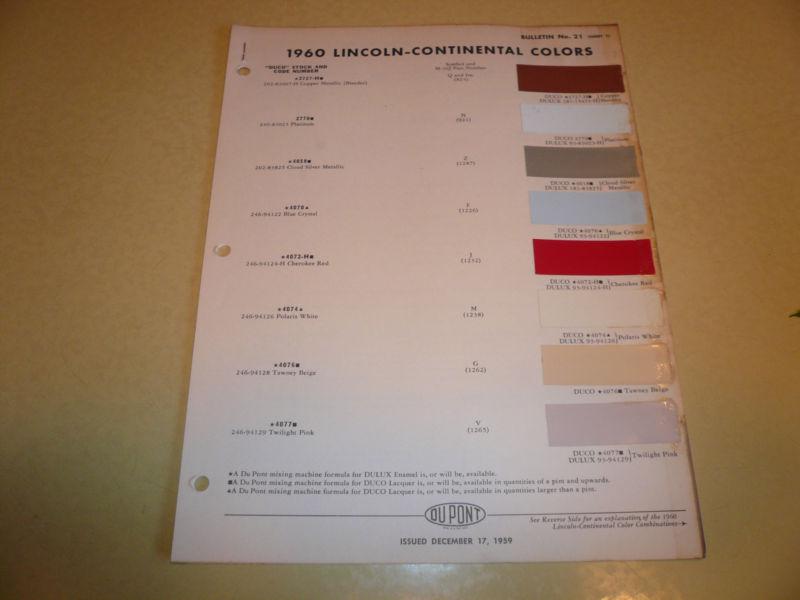 1960 lincoln dupont duco color chip paint sample - vintage