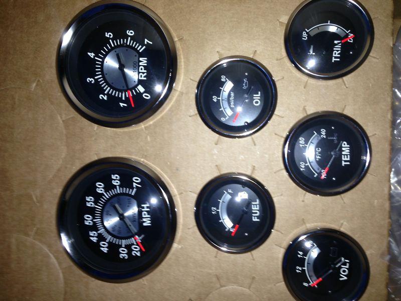 New teleflex 7pc black sterling boat gauge set