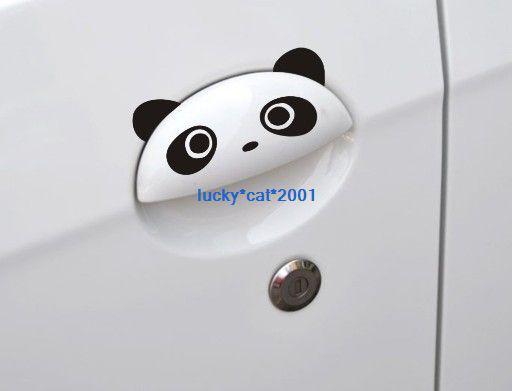 4 pcs black  panda decals rearview  door handles sticker  mirror sticker