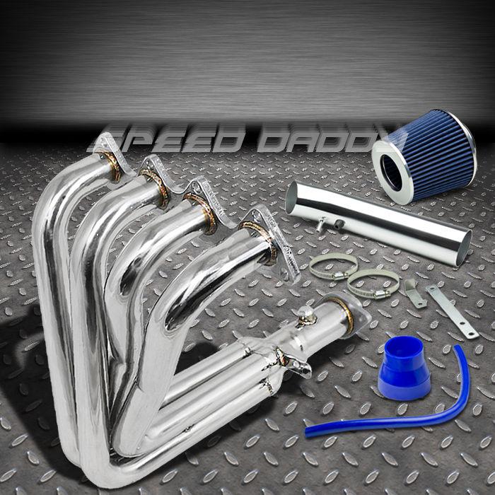 Racing header exhaust+short ram air intake+blue 2-layer filter 99-00 civic si em
