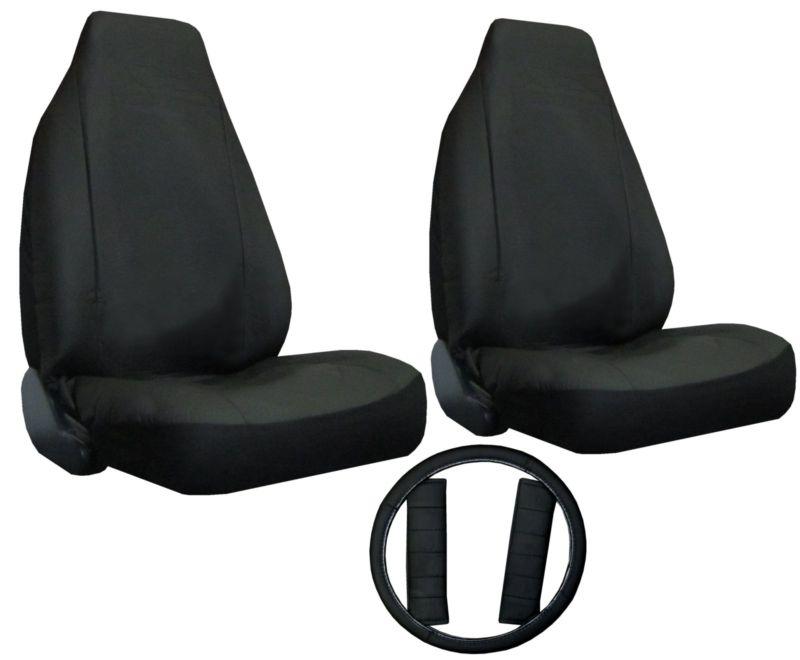 Faux leather car truck suv black 2 high back bucket seat covers w/extras #x