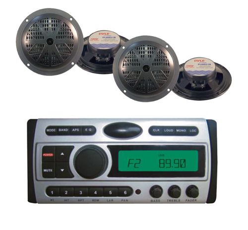 Pyle pldmr87 marine am/fm cd/dvd mp3 receiver+ 4x 5.25&#034; black 100w boat speakers