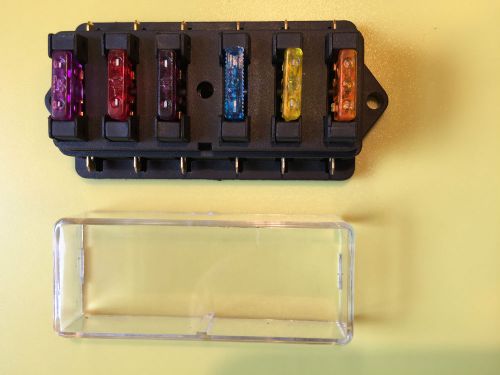 Atc / ato medium 6 way fuse panel holder block w/ dust  cover &amp; 6 std. fuses