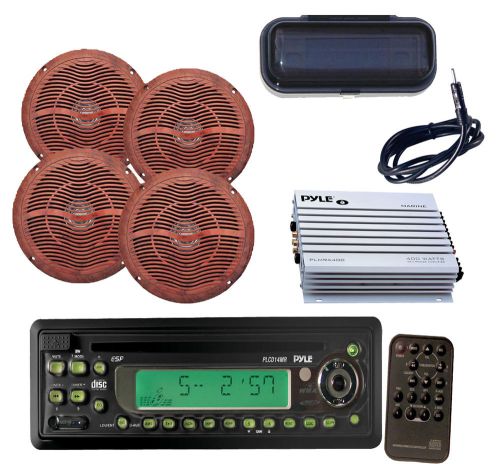 New in-dash boat cd/mp3 player,  6.5&#034; wood look speakers,4 ch 400w amp,antenna