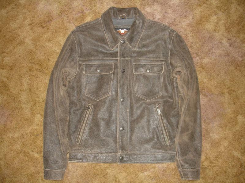 Harley davidson mens vintage brown distressed leather  jacket size small