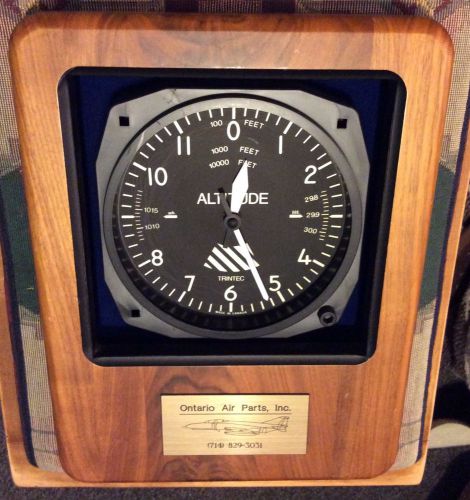 Trintec altitude altimeter aviation square clock &#034;ontario air parts&#034; walnut oak