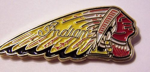 #2084 motorcycle vest pin indian  apx 1.75" x .75", 3-d die cast