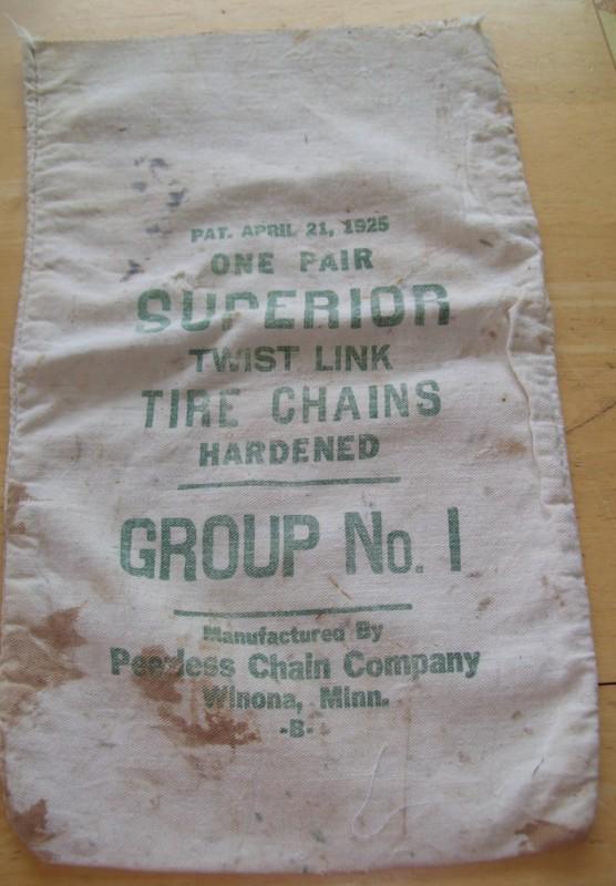 Vintage peerless tire chain bag 1925 28 x 4.40 model t winona mn