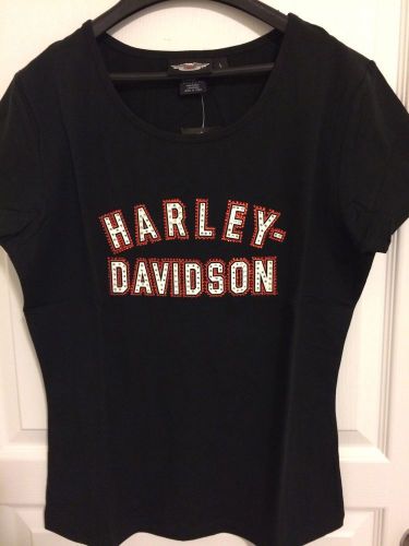 Harley-davidson women&#039;s short sleeve bling tee shirt nwt large l