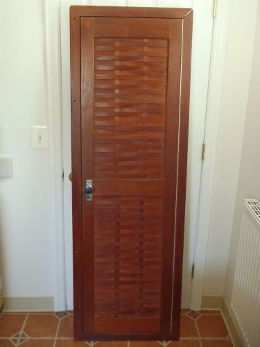 Teak boat/marine rv door with a basket weave design hinges latches &amp; teak frame