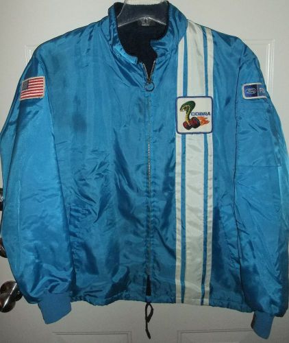 Ford motors shelby cobra mustang vintage blue white stripe racing jacket xl