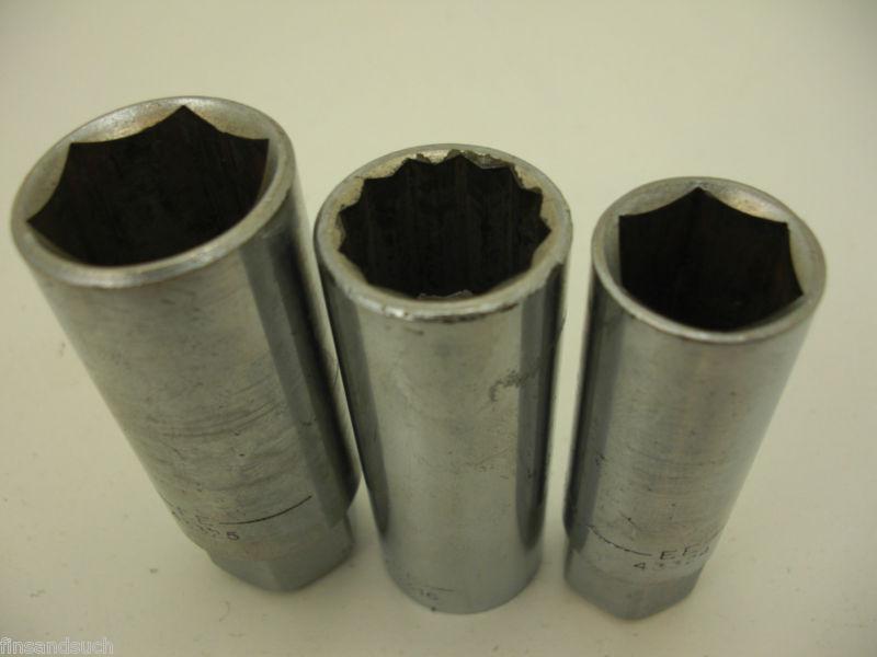 Craftsman 3/8 inch drive spark plug socket lot of 3 vintage sae type made in usa
