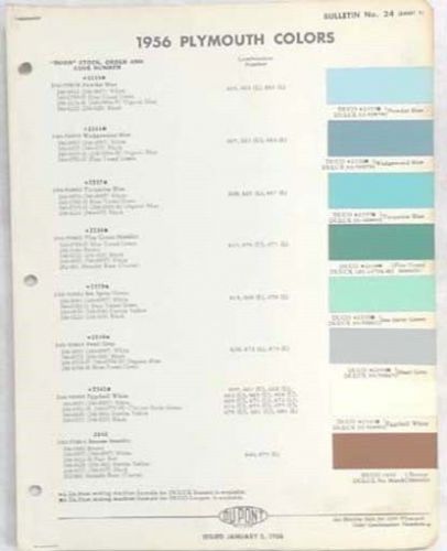 1956 plymouth dupont  color paint chip chart all models original mopar