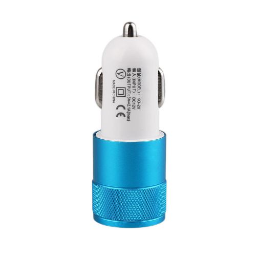 Dual usb port car cigarette lighter socket charger metal adapter plug 2.1a blue