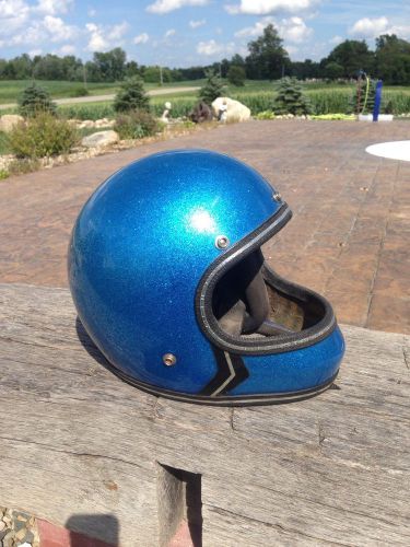 Vintage 1960&#039;s metal flake blue full face motorcycle helmet
