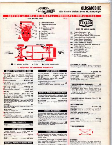 1969 1970 1971 oldsmobile delta 88 ninety-eight custom lube tune-up charts 2