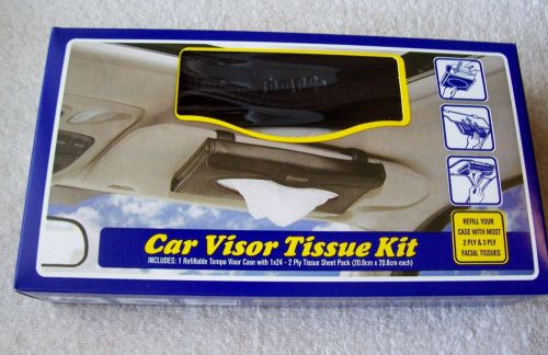 Tempo black faux leather car/truck visor tissue kit + 3-ply tissue included nib