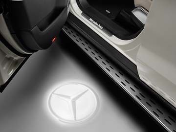Mercedes-benz star transparent led projectors. pair. brand new oem accessories.