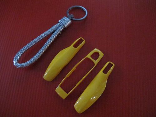 3pcs yellow key remote fob cover case trim + c pu key chain for porsche panamera