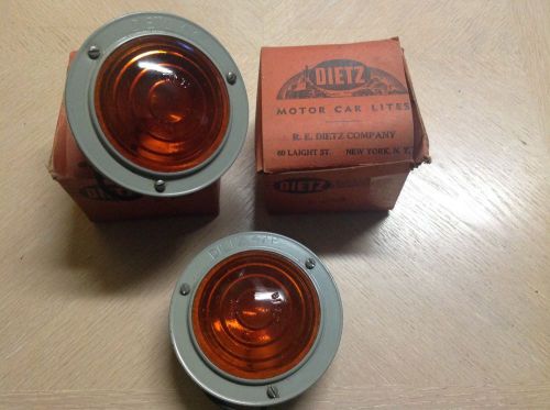Pair nib dietz 47p amber glass clearance light lamp travel trailer truck nos