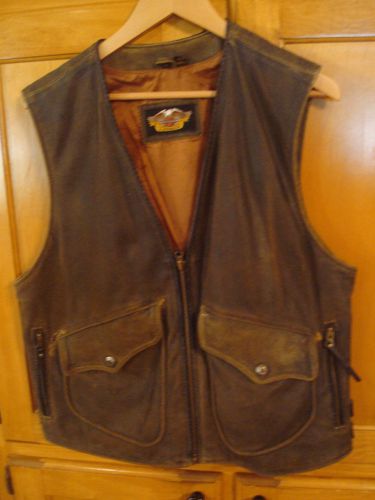 Harley davidson mens distressed brown leather billings mens vest size large gc