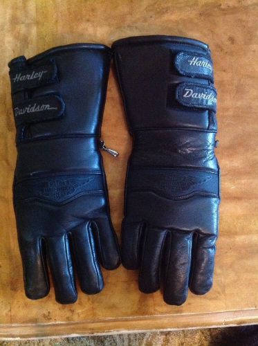Harley davidson vintage &#034;knuckler&#034; black leather winter gauntlet gloves mens m