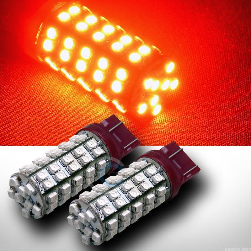 2pc 7443 t20 dual contact 68 3528 smd led red rear side marker light bulb dc 12v
