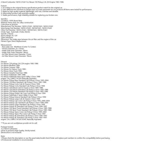 2-Barrel Carburetor 16010-21G61 For Nissan 720 Pickup 2.4L Z24 Engine 1983-1986, US $159.99, image 3