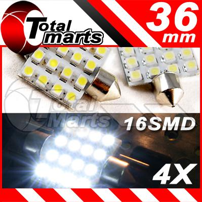 4x white 36mm 16-smd led festoon car light bulbs dome map de3175 ac405